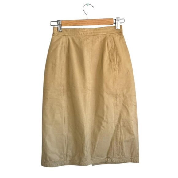 AMATI TAN CREAM LEATHER MIDI PENCIL SKIRT WOMENS VINTAGE 5 / 6 24” - Picture 1 of 7